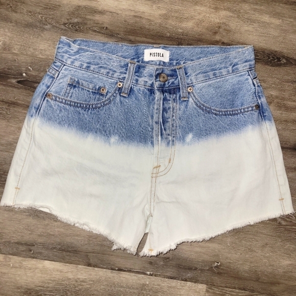 Pistola two tone blue and white Denim Frayed‎ Hem High Rise womens size … - Picture 1 of 6